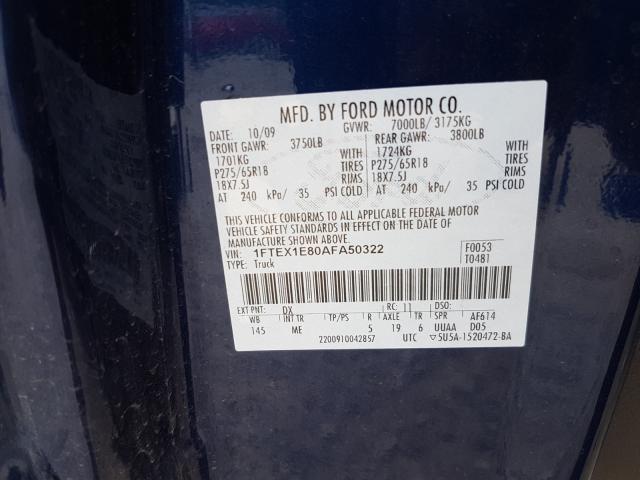 Photo 9 VIN: 1FTEX1E80AFA50322 - FORD F150 SUPER 