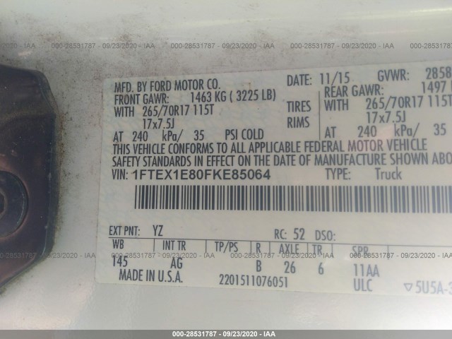 Photo 8 VIN: 1FTEX1E80FKE85064 - FORD F-150 