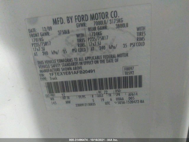 Photo 8 VIN: 1FTEX1E81AFB20491 - FORD F-150 