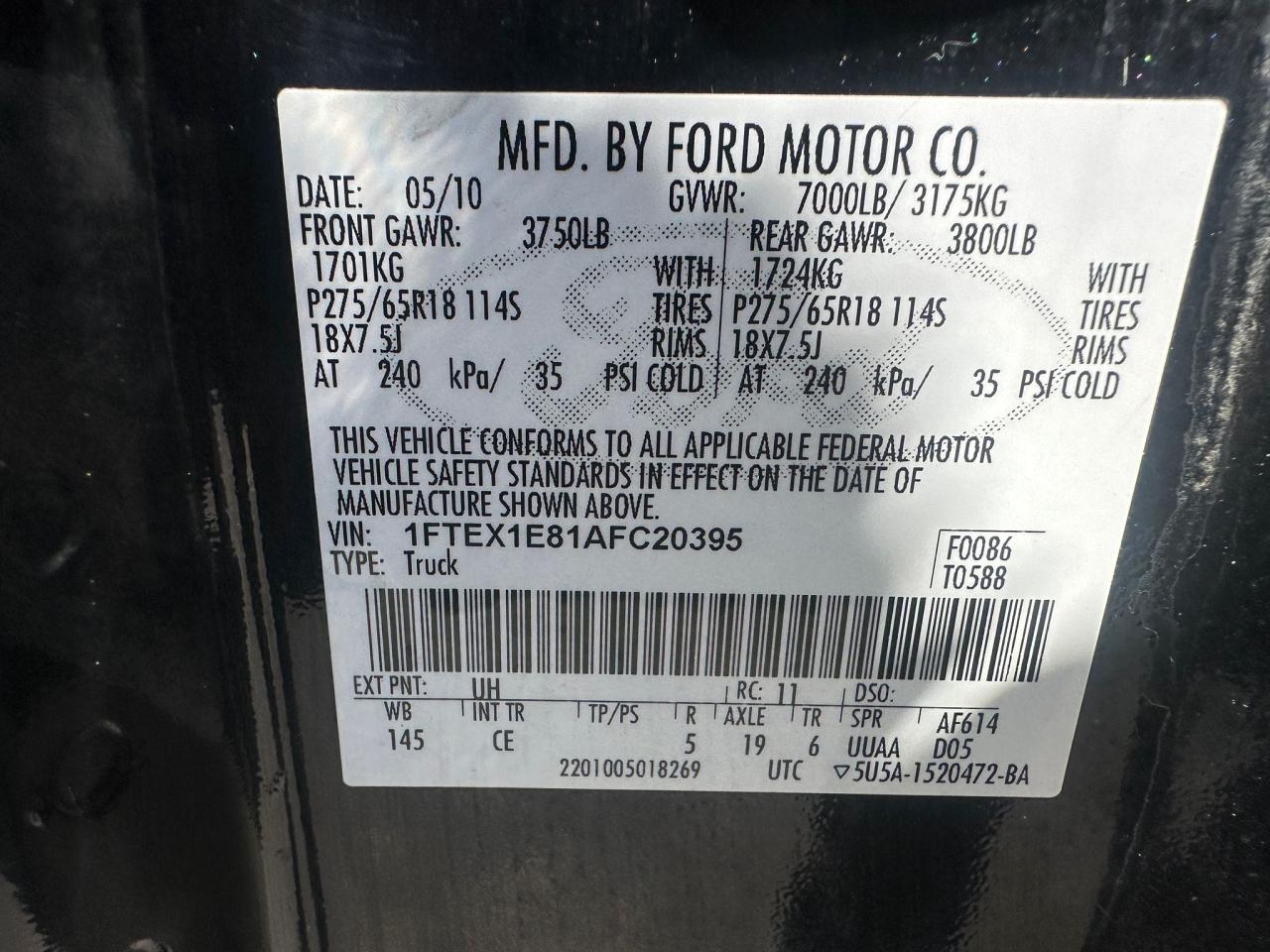 Photo 9 VIN: 1FTEX1E81AFC20395 - FORD F-150 