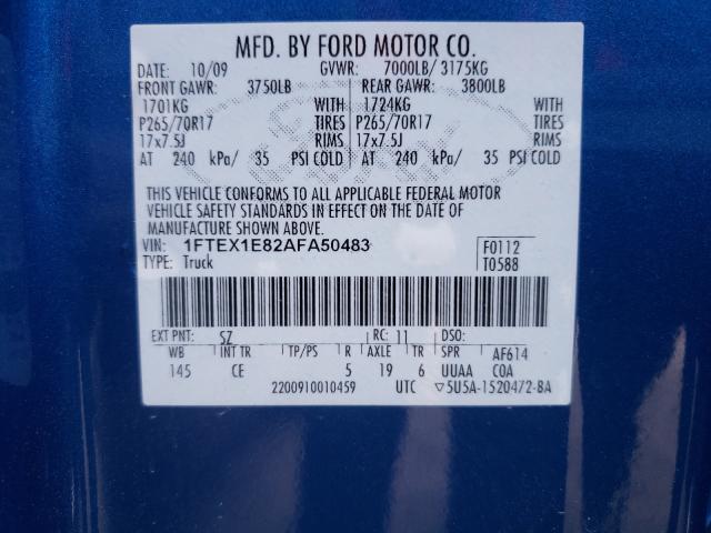 Photo 9 VIN: 1FTEX1E82AFA50483 - FORD F150 SUPER 