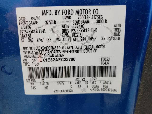 Photo 9 VIN: 1FTEX1E82AFC23788 - FORD F150 SUPER 