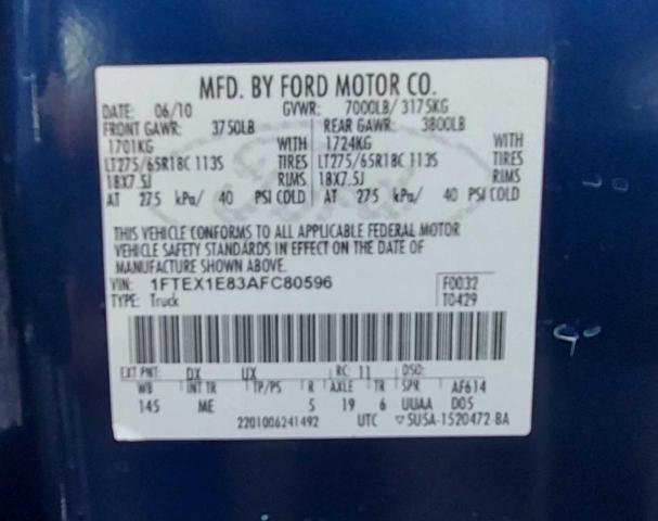 Photo 9 VIN: 1FTEX1E83AFC80596 - FORD F150 SUPER 