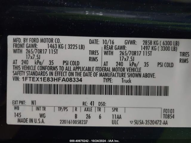 Photo 8 VIN: 1FTEX1E83HFA08334 - FORD F-150 