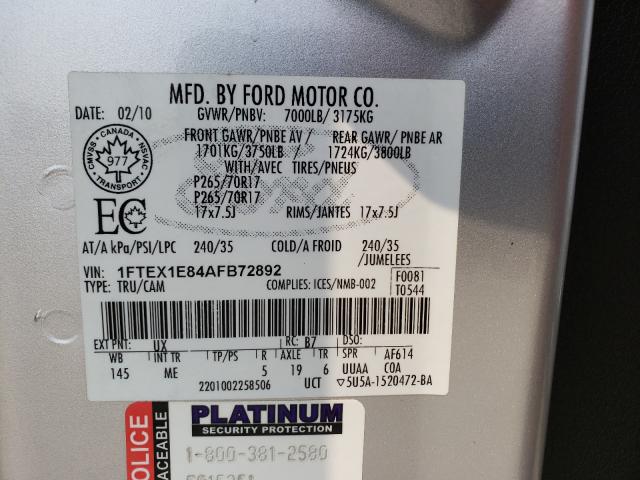 Photo 9 VIN: 1FTEX1E84AFB72892 - FORD F150 SUPER 