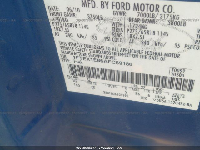 Photo 8 VIN: 1FTEX1E86AFC69186 - FORD F-150 