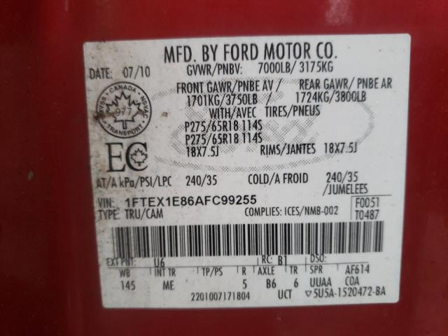 Photo 9 VIN: 1FTEX1E86AFC99255 - FORD F150 SUPER 