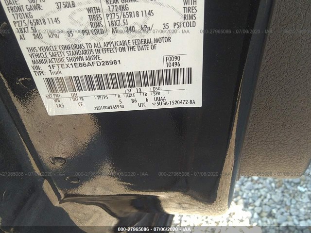 Photo 8 VIN: 1FTEX1E86AFD28981 - FORD F-150 