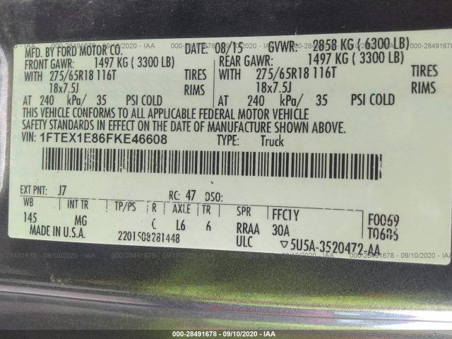 Photo 8 VIN: 1FTEX1E86FKE46608 - FORD F-150 