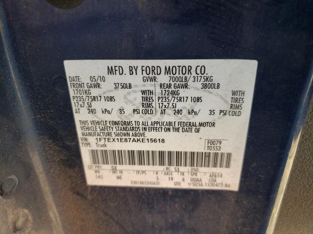 Photo 9 VIN: 1FTEX1E87AKE15618 - FORD F150 SUPER 