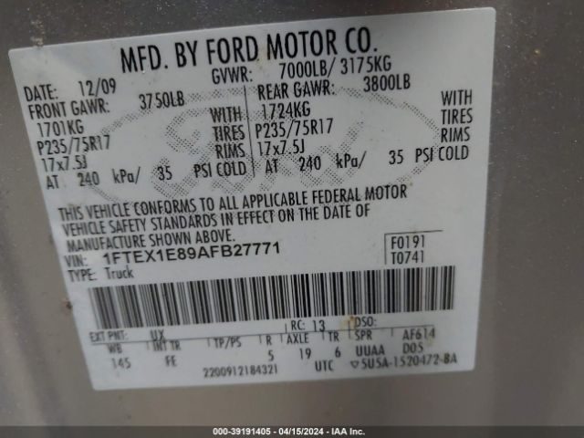 Photo 8 VIN: 1FTEX1E89AFB27771 - FORD F-150 