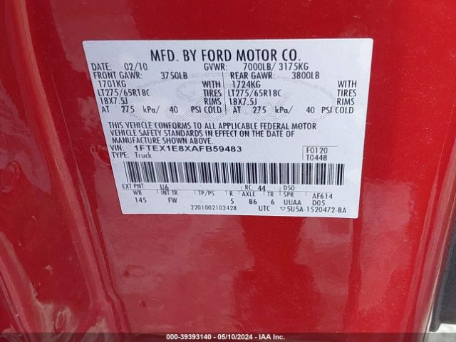 Photo 8 VIN: 1FTEX1E8XAFB59483 - FORD F-150 