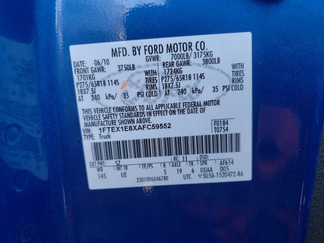 Photo 9 VIN: 1FTEX1E8XAFC59552 - FORD F150 SUPER 