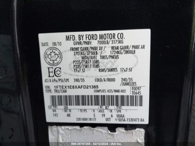 Photo 8 VIN: 1FTEX1E8XAFD21385 - FORD F-150 