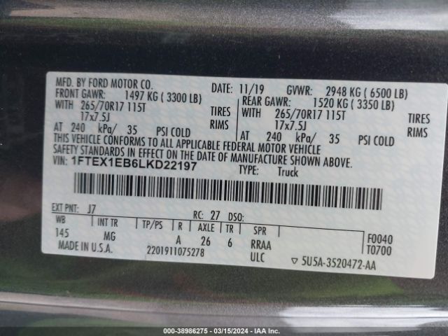 Photo 8 VIN: 1FTEX1EB6LKD22197 - FORD F-150 