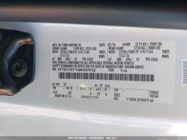 Photo 8 VIN: 1FTEX1EF1GKD97012 - FORD F-150 