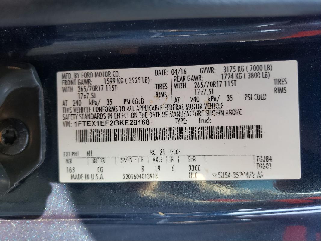 Photo 9 VIN: 1FTEX1EF2GKE28168 - FORD F150 SUPER 