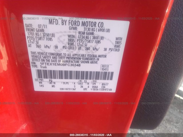 Photo 8 VIN: 1FTEX1EM0BFC30348 - FORD F-150 