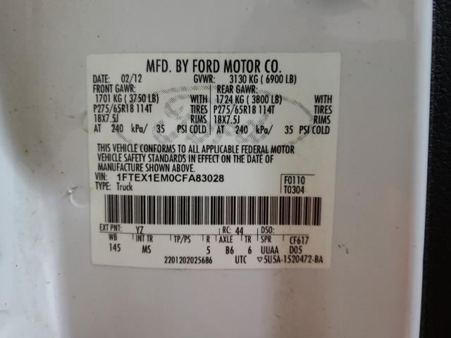 Photo 9 VIN: 1FTEX1EM0CFA83028 - FORD F150 SUPER 