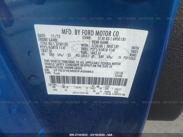 Photo 8 VIN: 1FTEX1EM0DFA59863 - FORD F-150 