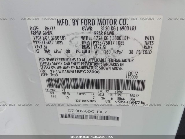 Photo 8 VIN: 1FTEX1EM1BFC23098 - FORD F-150 