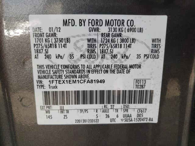 Photo 9 VIN: 1FTEX1EM1CFA81949 - FORD F150 SUPER 