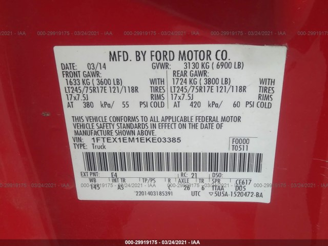 Photo 8 VIN: 1FTEX1EM1EKE03385 - FORD F-150 