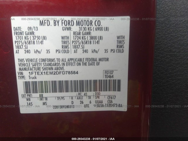 Photo 8 VIN: 1FTEX1EM2DFD78584 - FORD F-150 