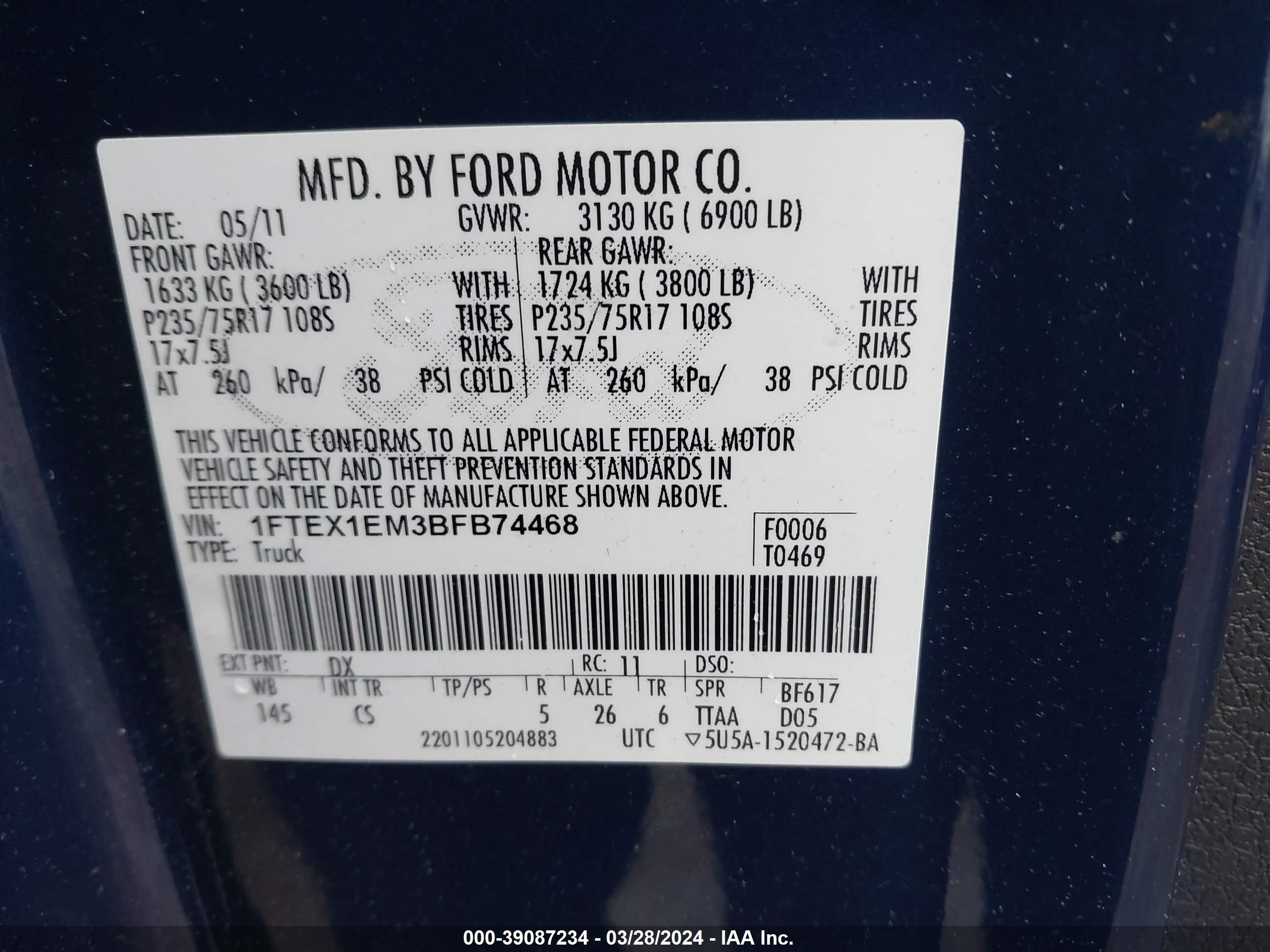 Photo 8 VIN: 1FTEX1EM3BFB74468 - FORD F-150 