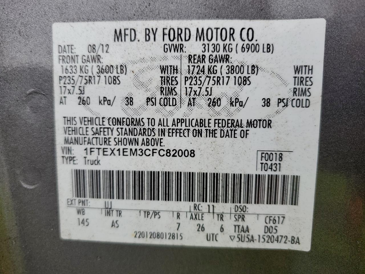 Photo 11 VIN: 1FTEX1EM3CFC82008 - FORD F-150 