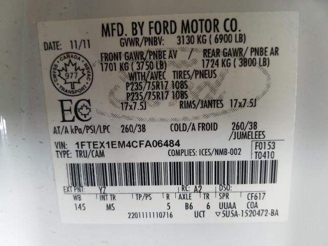 Photo 9 VIN: 1FTEX1EM4CFA06484 - FORD F150 SUPER 