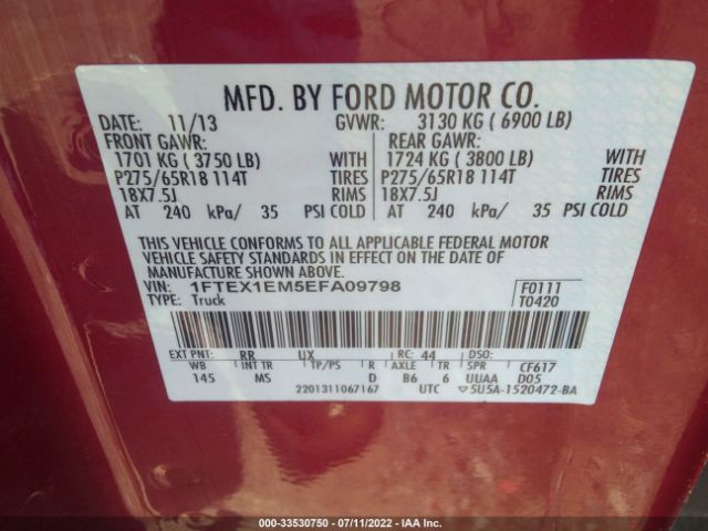 Photo 8 VIN: 1FTEX1EM5EFA09798 - FORD F-150 