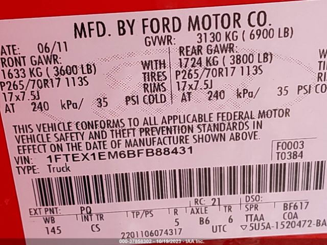 Photo 8 VIN: 1FTEX1EM6BFB88431 - FORD F-150 