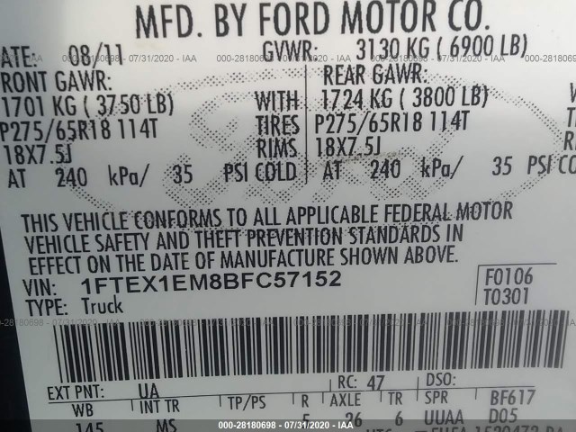 Photo 8 VIN: 1FTEX1EM8BFC57152 - FORD F-150 