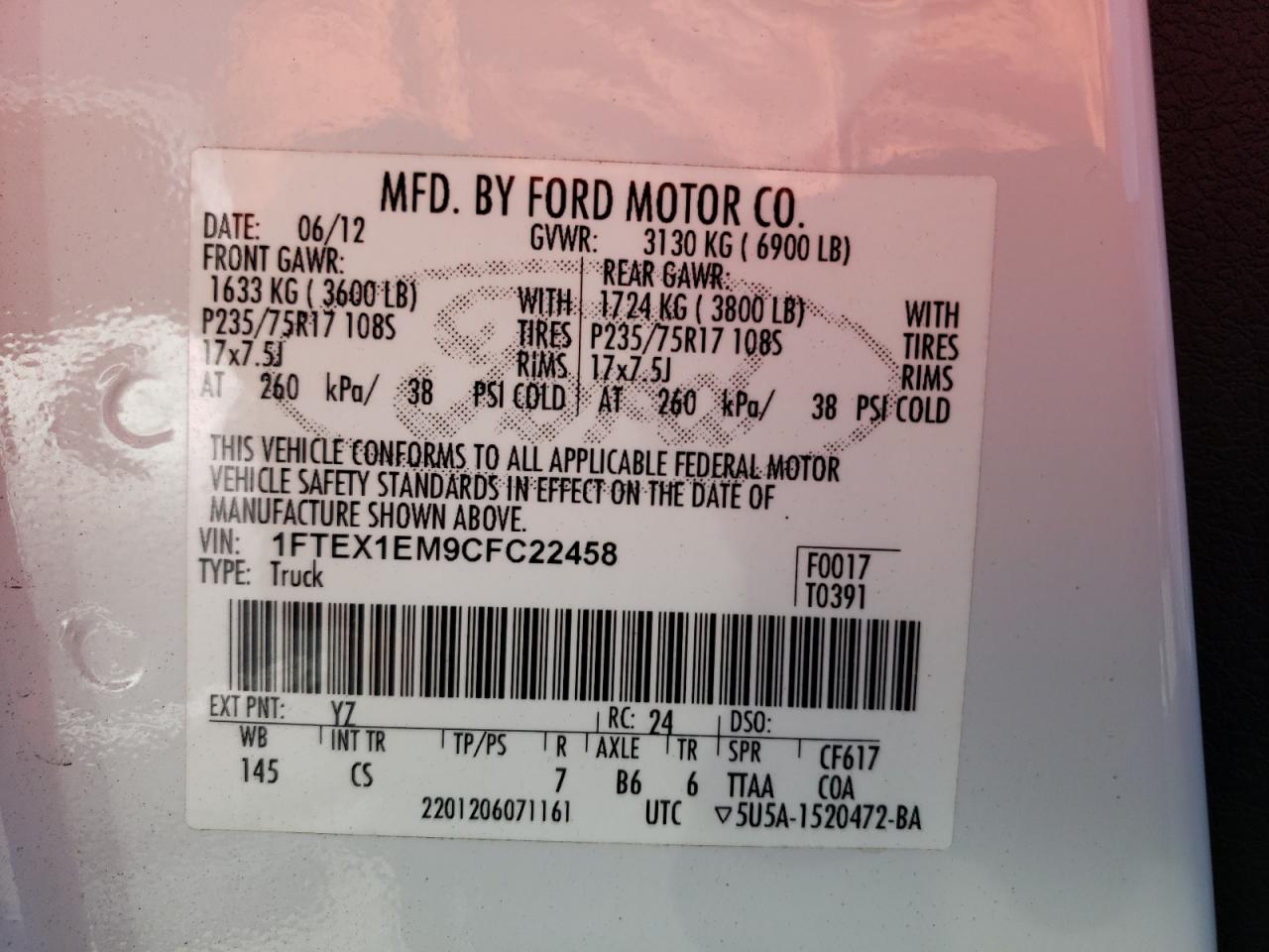 Photo 11 VIN: 1FTEX1EM9CFC22458 - FORD F-150 