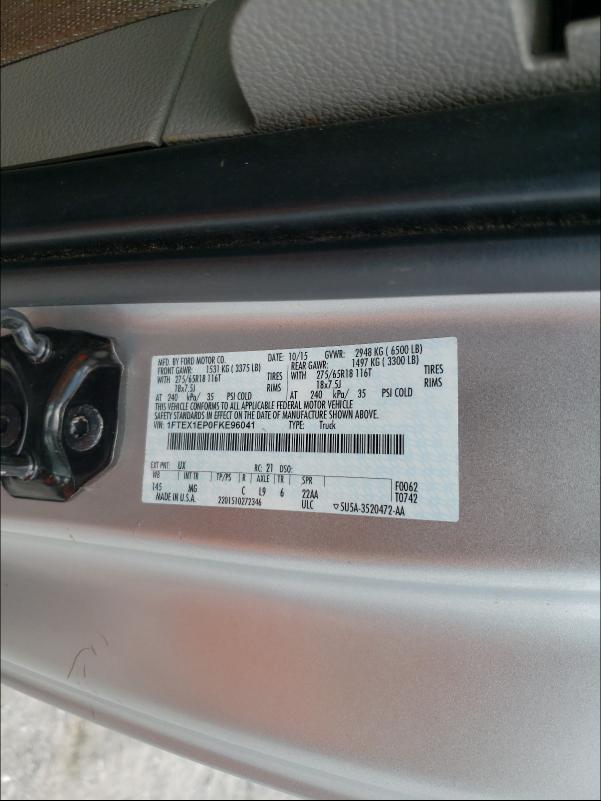 Photo 9 VIN: 1FTEX1EP0FKE96041 - FORD F150 SUPER 