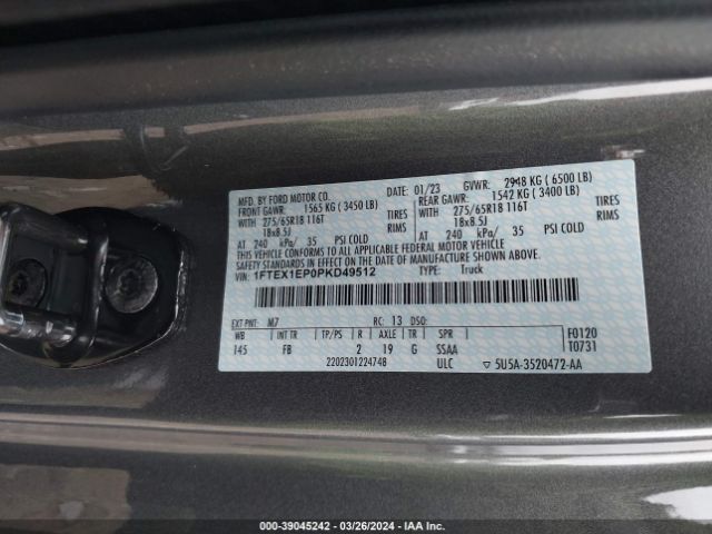 Photo 8 VIN: 1FTEX1EP0PKD49512 - FORD F-150 