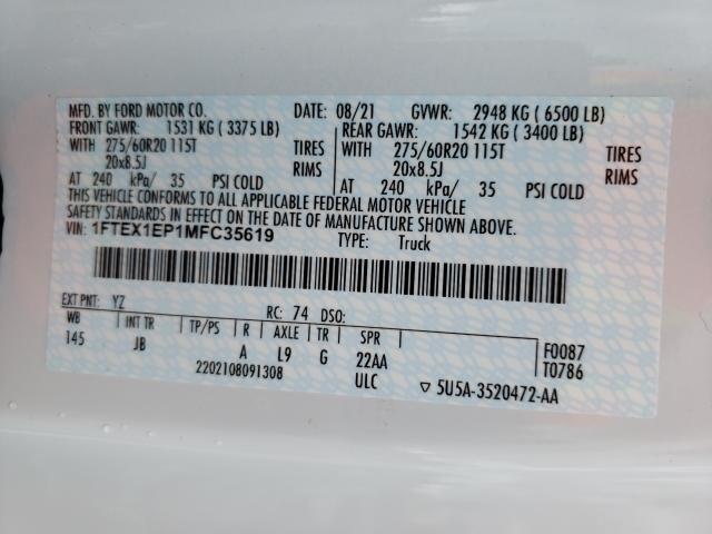 Photo 9 VIN: 1FTEX1EP1MFC35619 - FORD F150 SUPER 