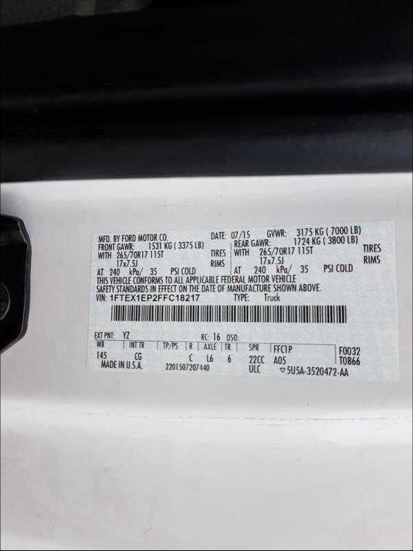 Photo 9 VIN: 1FTEX1EP2FFC18217 - FORD F150 SUPER 