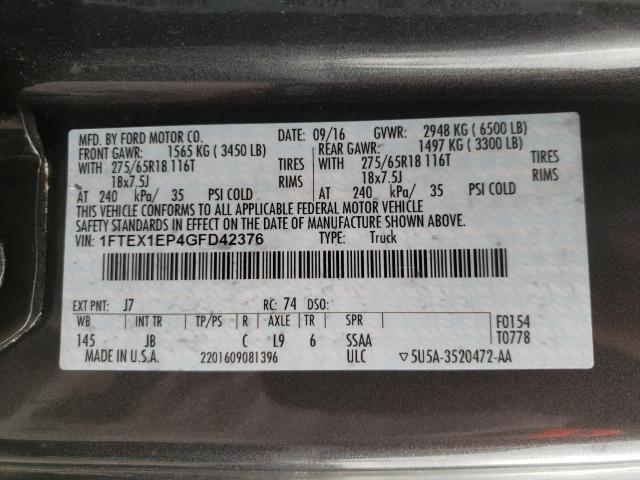 Photo 9 VIN: 1FTEX1EP4GFD42376 - FORD F150 SUPER 