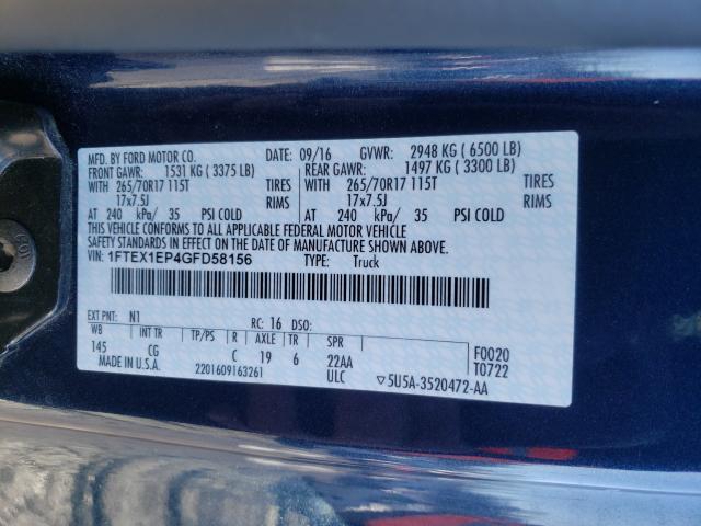 Photo 9 VIN: 1FTEX1EP4GFD58156 - FORD F150 SUPER 