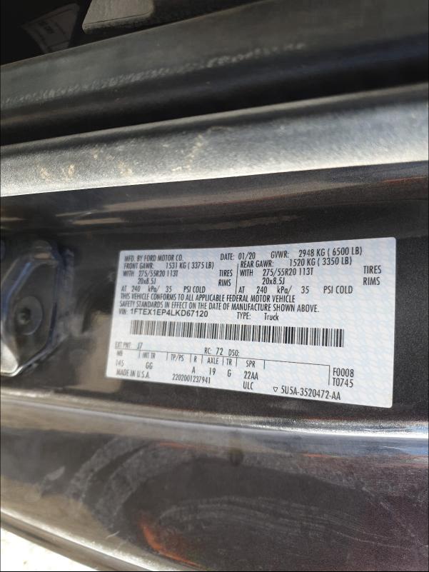 Photo 9 VIN: 1FTEX1EP4LKD67120 - FORD F150 SUPER 