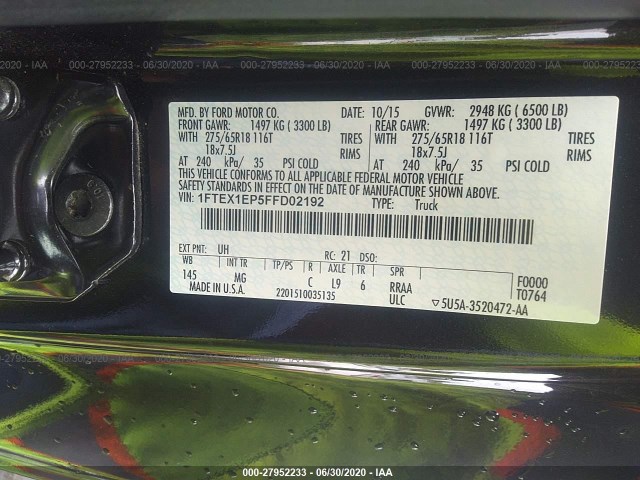 Photo 8 VIN: 1FTEX1EP5FFD02192 - FORD F-150 