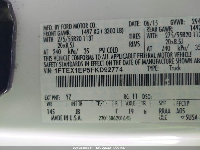 Photo 8 VIN: 1FTEX1EP5FKD92774 - FORD F-150 