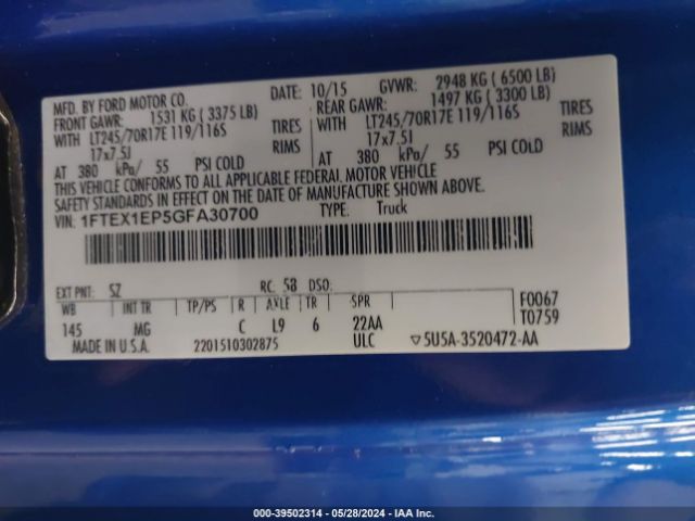 Photo 8 VIN: 1FTEX1EP5GFA30700 - FORD F150 