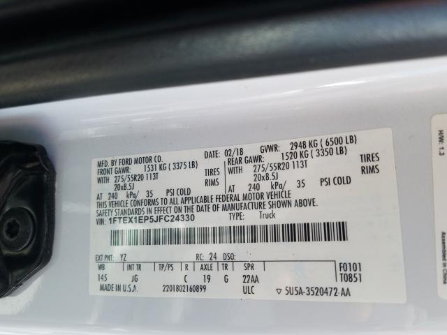 Photo 9 VIN: 1FTEX1EP5JFC24330 - FORD F150 SUPER 