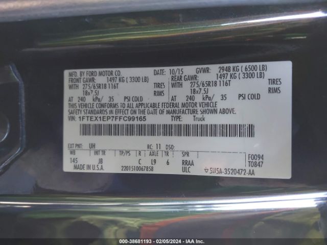 Photo 8 VIN: 1FTEX1EP7FFC99165 - FORD F-150 