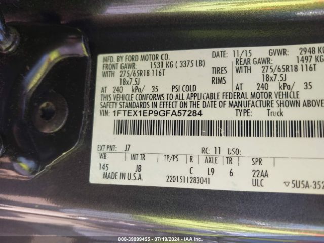 Photo 8 VIN: 1FTEX1EP9GFA57284 - FORD F-150 