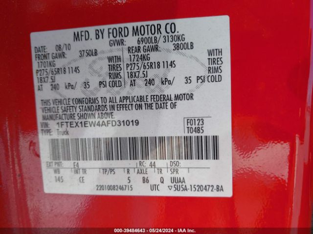 Photo 8 VIN: 1FTEX1EW4AFD31019 - FORD F-150 