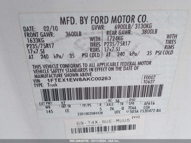 Photo 8 VIN: 1FTEX1EW8AKC00263 - FORD F-150 